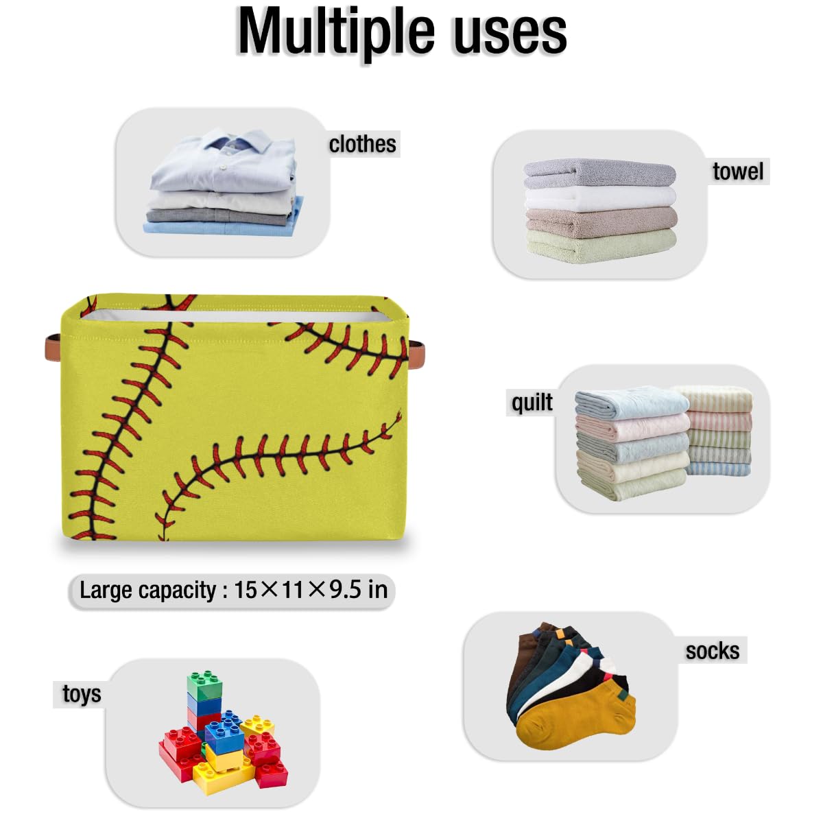 AUUXVA Yellow Baseball Storage Basket collapsed flat for compact storage when not in use