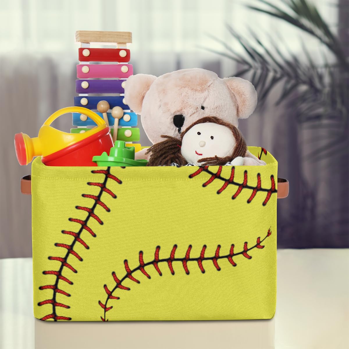 AUUXVA Yellow Baseball Storage Basket in a baby room keeps essentials neatly within reach