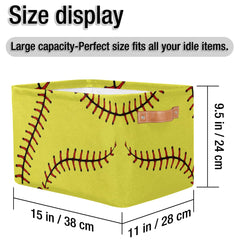 AUUXVA Yellow Baseball Storage Basket side view with handle enhances easy shelf access
