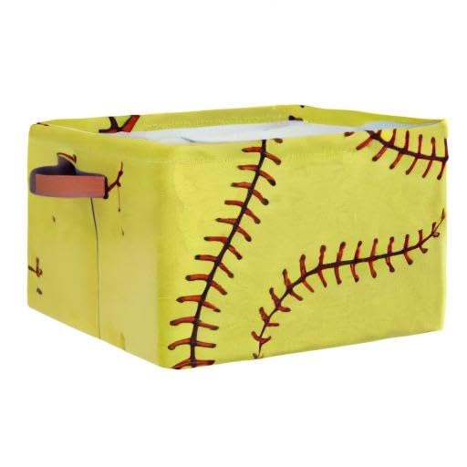 AUUXVA Yellow Baseball Storage Basket with sturdy ring structure supports shelf organization