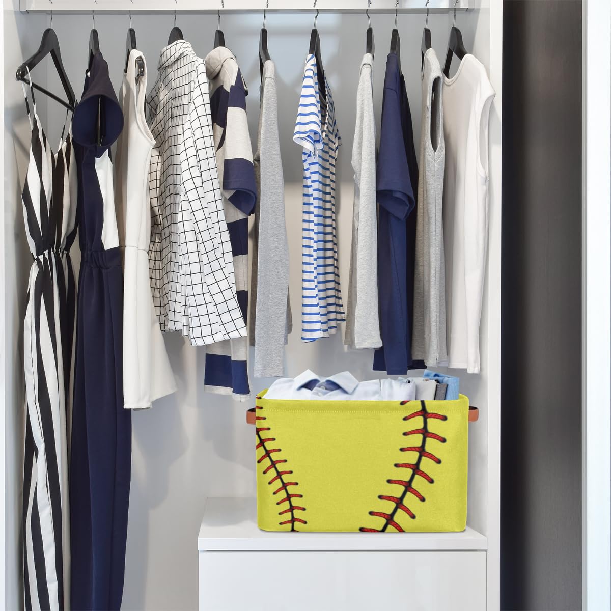 AUUXVA Yellow Baseball Storage Basket waterproof interior close-up highlights durability