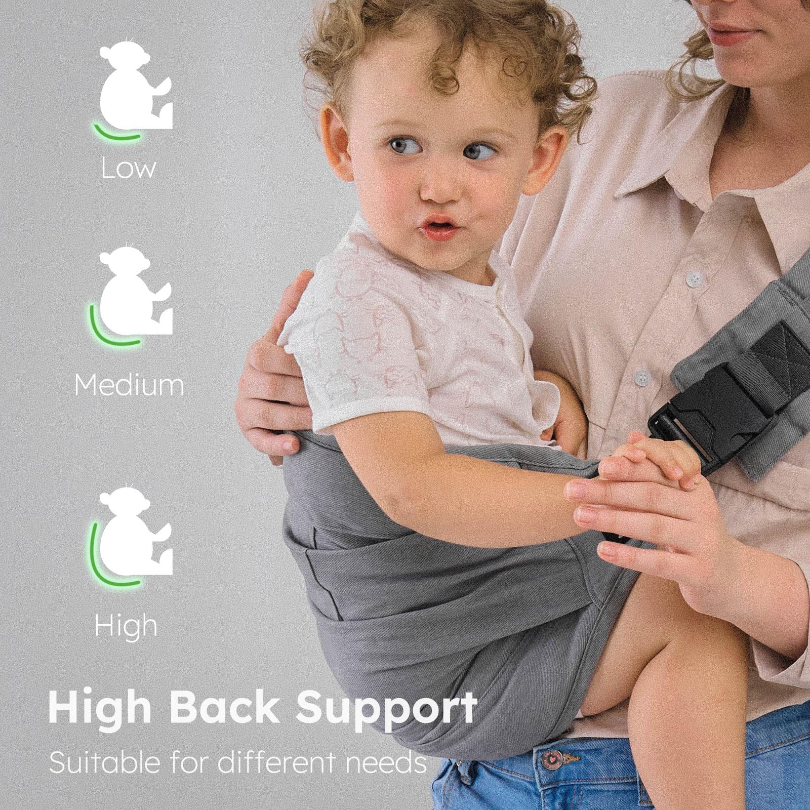 AUYEAZGO Toddler Carrier features a large ergonomic seat for hip-friendly posture