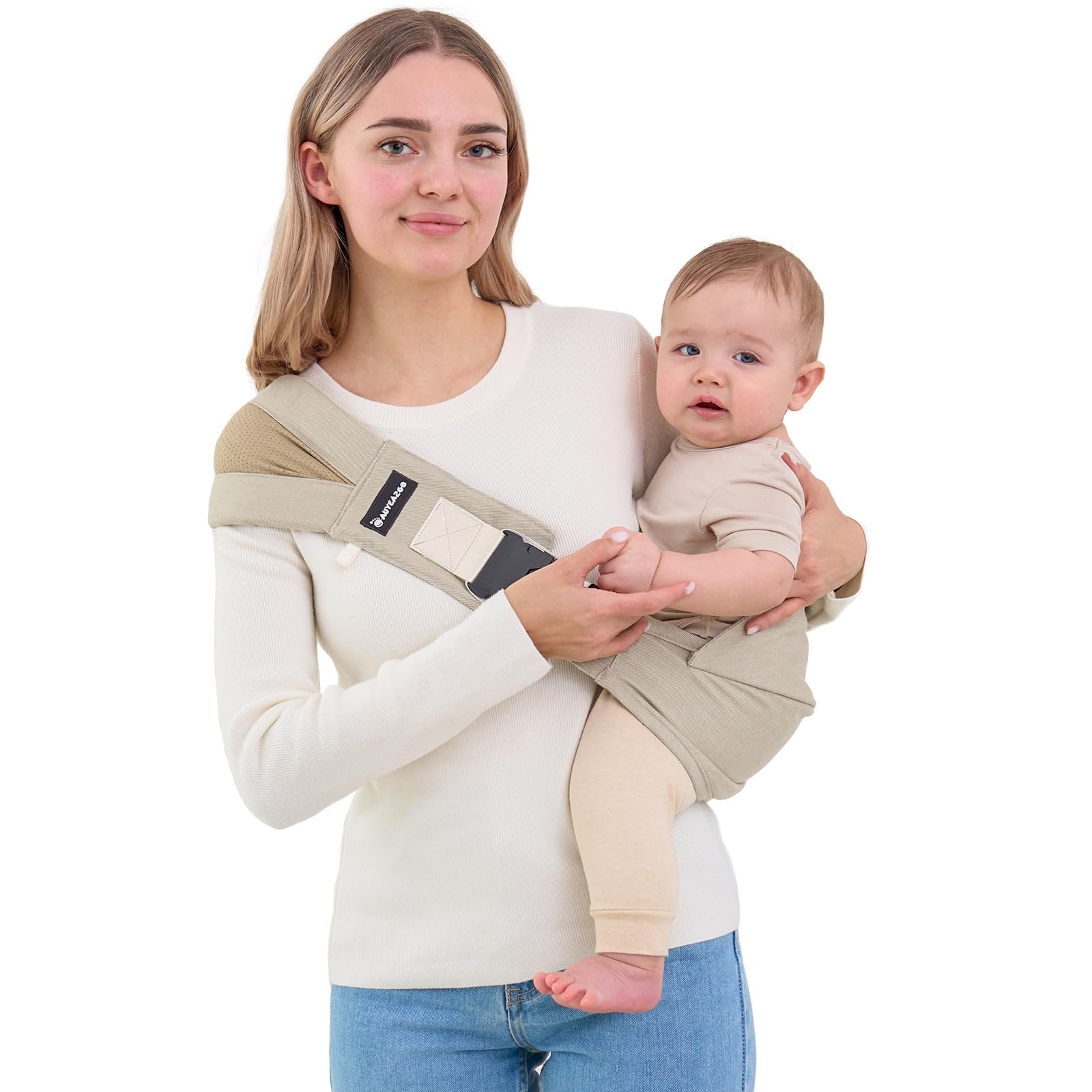 AUYEAZGO Toddler Sling Carrier folded compact shows portability for easy one-hand carrying