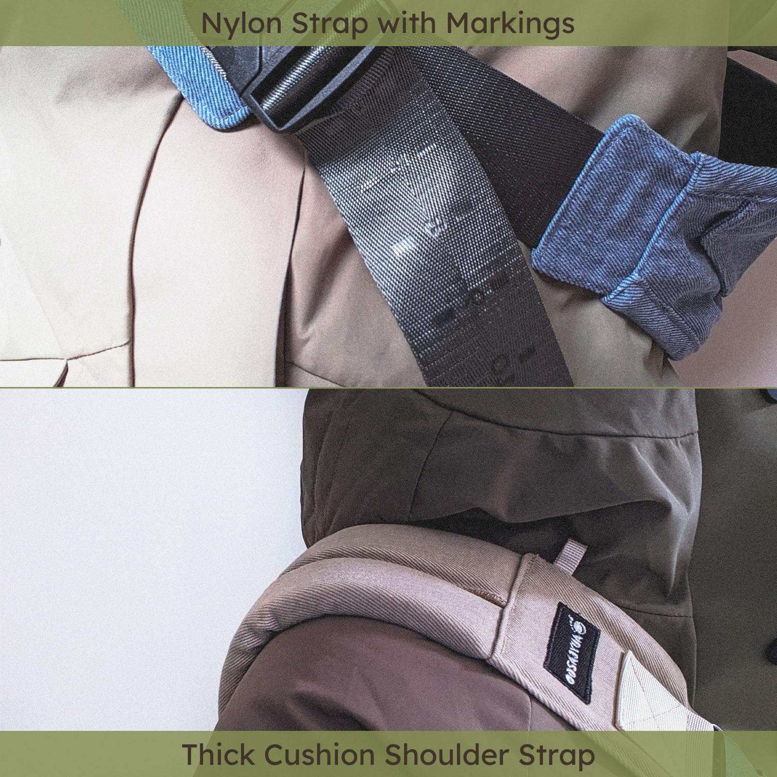AUYEAZGO split-strap distributes weight to ease shoulder fatigue.