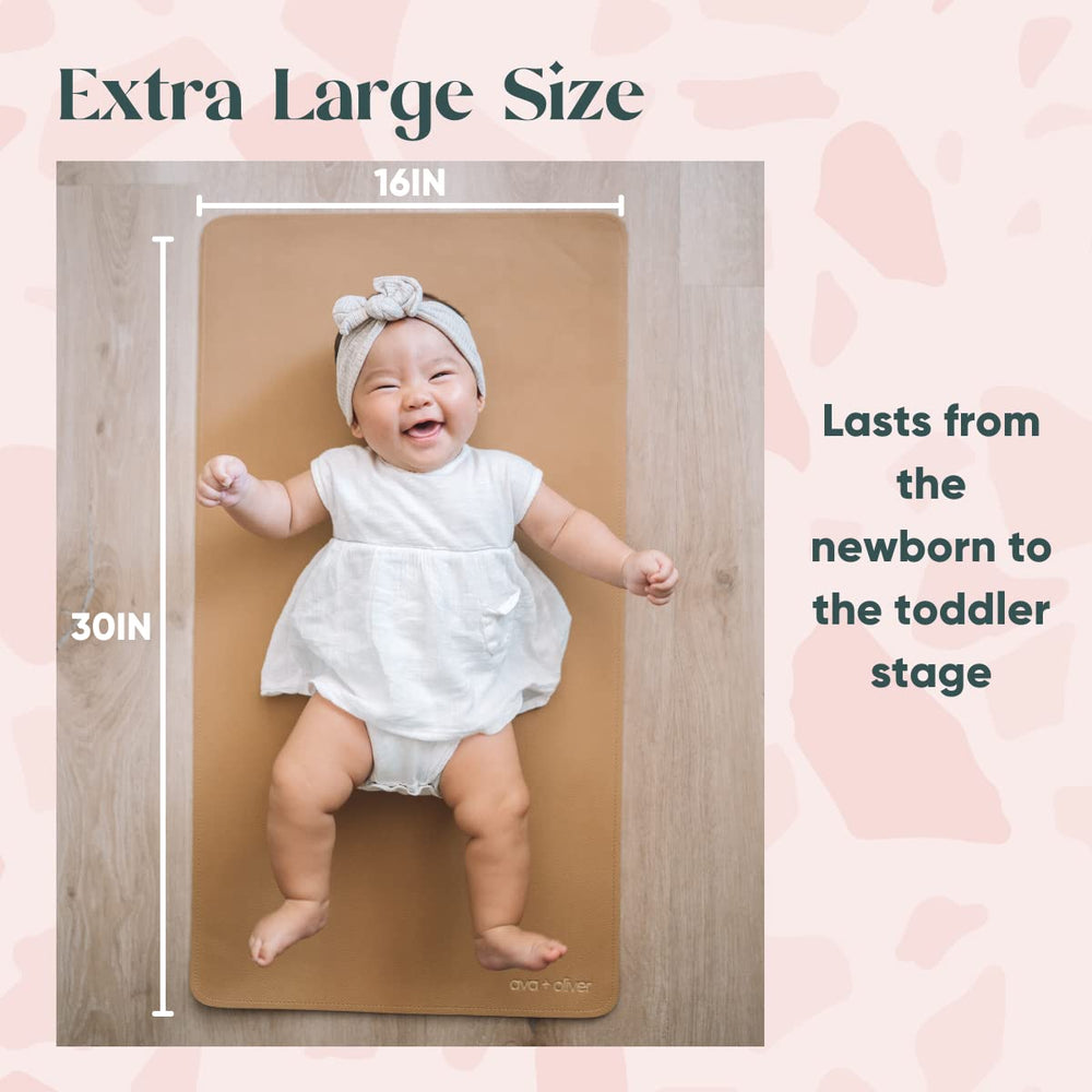 AVA + OLIVER 16x30 inch changing mat provides ample space for infants.