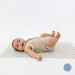 Ava + Oliver vegan leather mat Sky Checker baby-safe surface designed for little ones.