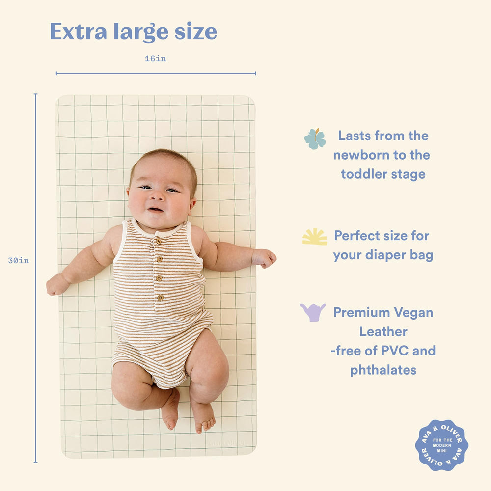Ava + Oliver changing mat wipeable surface closeup showing easy-clean surface