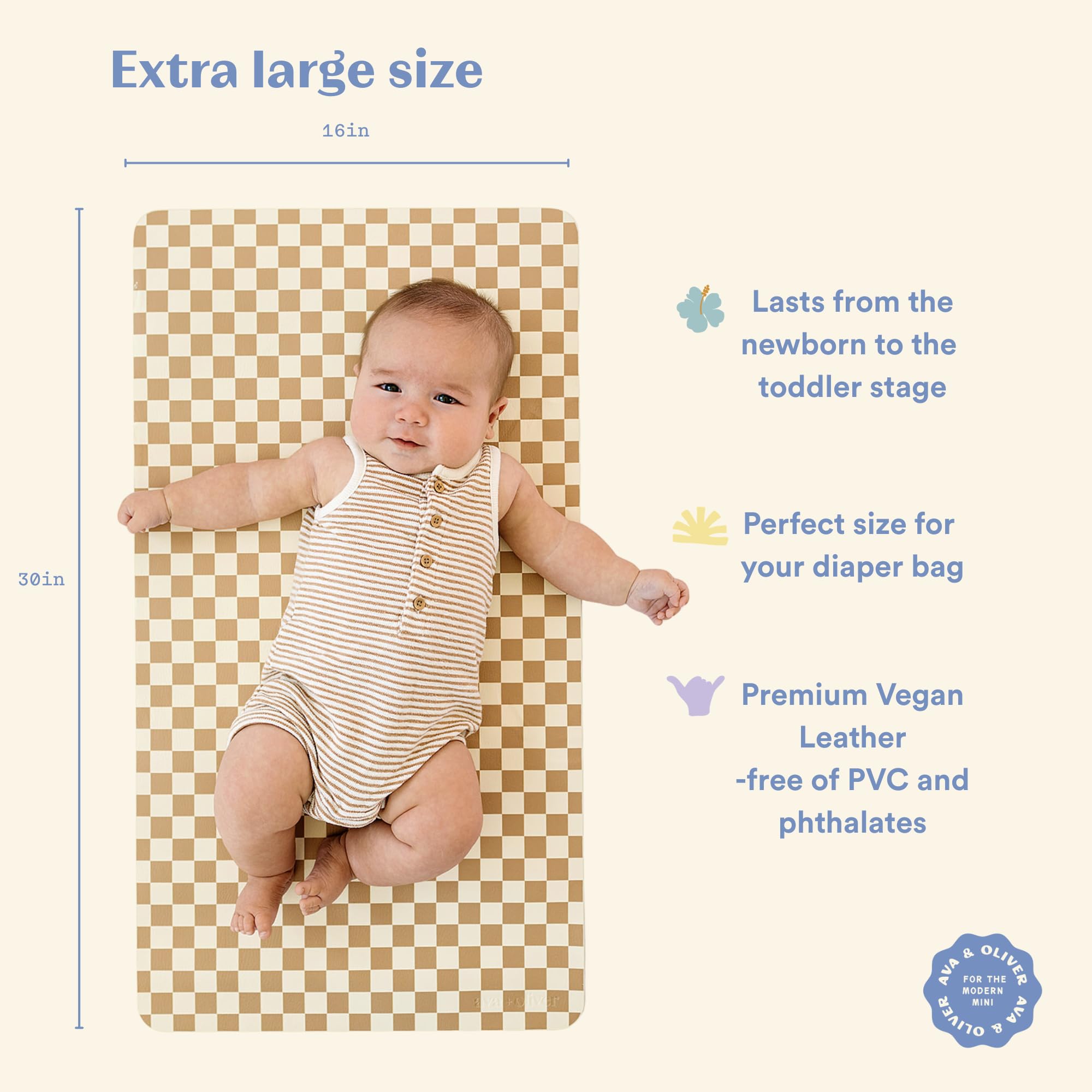AVA + OLIVER folded travel-changing pad for on-the-go diaper changes.