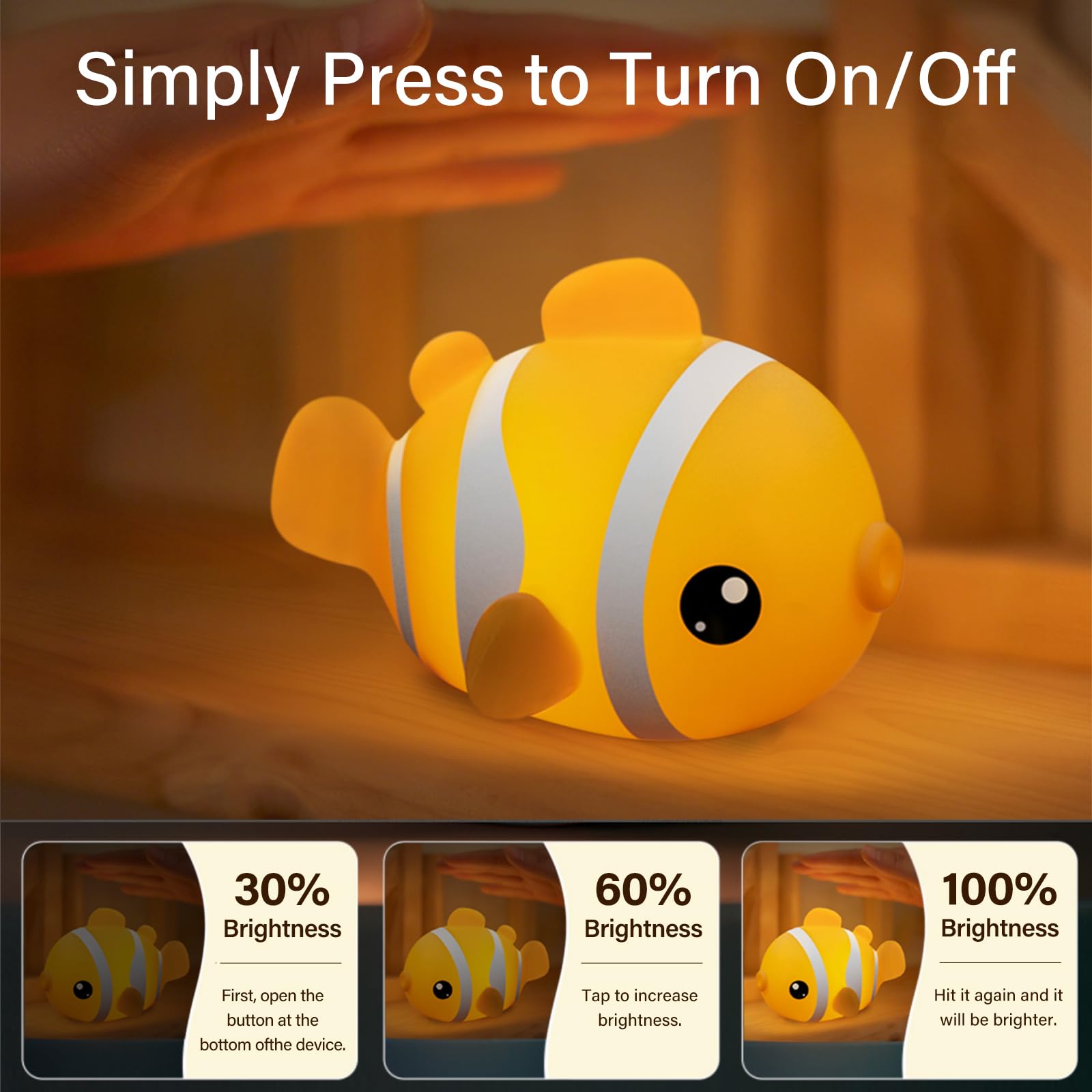 AVACOM night light showing three brightness levels for nursery ambience.