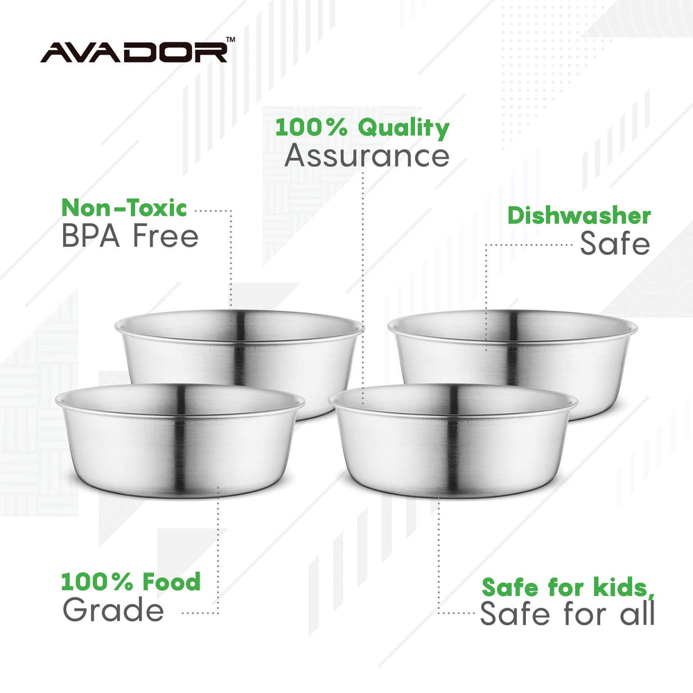 Avador 18/8 bowls stacked neatly to demonstrate space-saving, easy-to-clean design.
