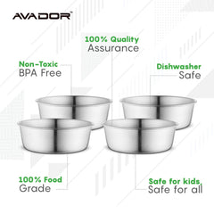 Avador 18/8 bowls stacked neatly to demonstrate space-saving, easy-to-clean design.
