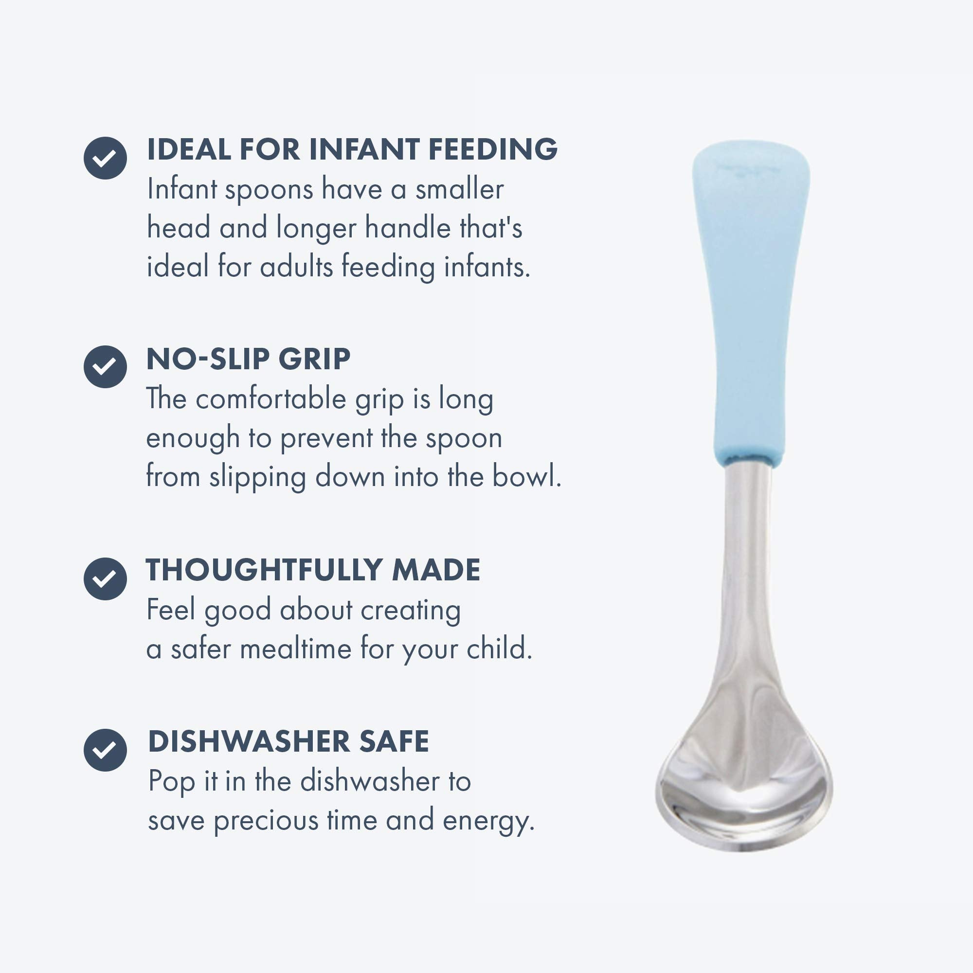 Avanchy infant spoons thin scoop fits tiny mouths for first solids.