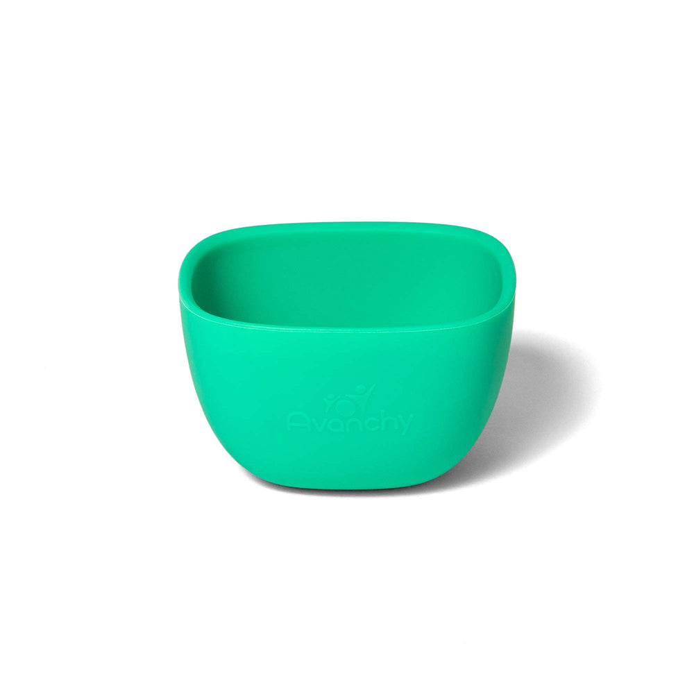 Avanchy silicone mini prep bowls in green, compact for baby-led feeding.