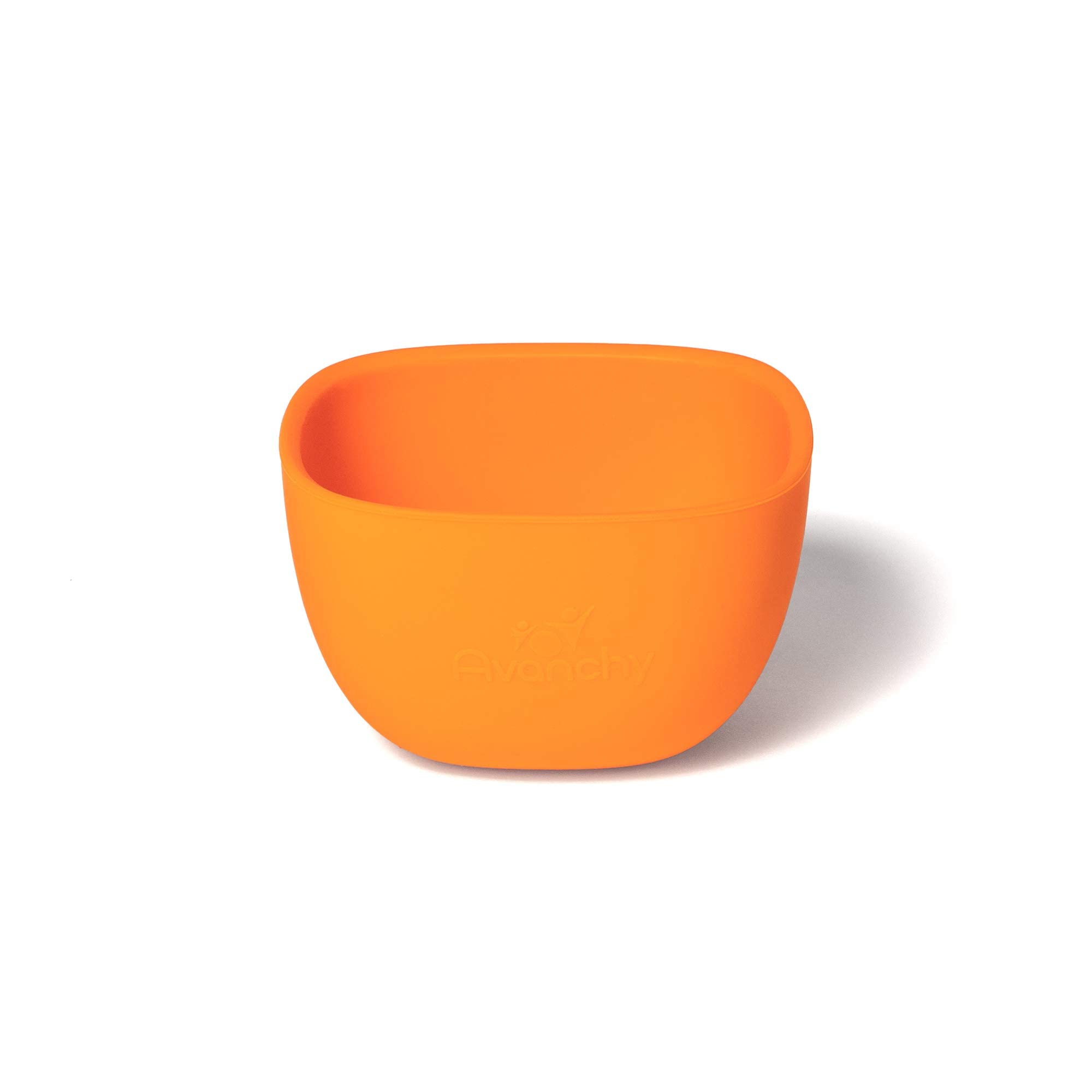 Avanchy silicone mini prep bowls orange front view for easy self-feeding.