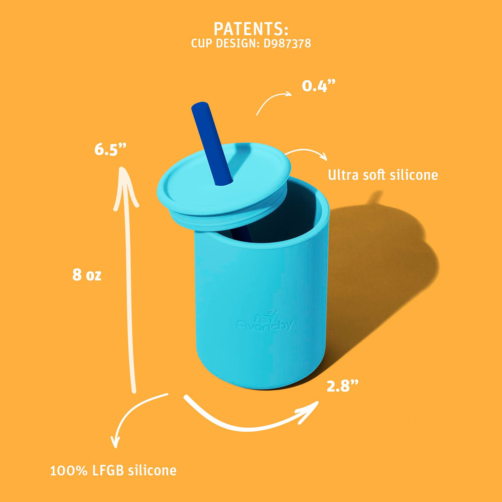 Avanchy sippy cup with ergonomic handle supports little hands.