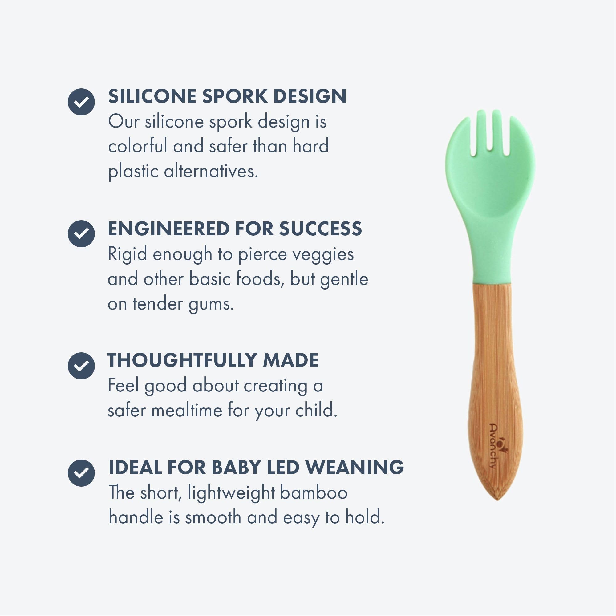 Avanchy spork utensils with soft tips enable safe, kid-friendly feeding during BLW.