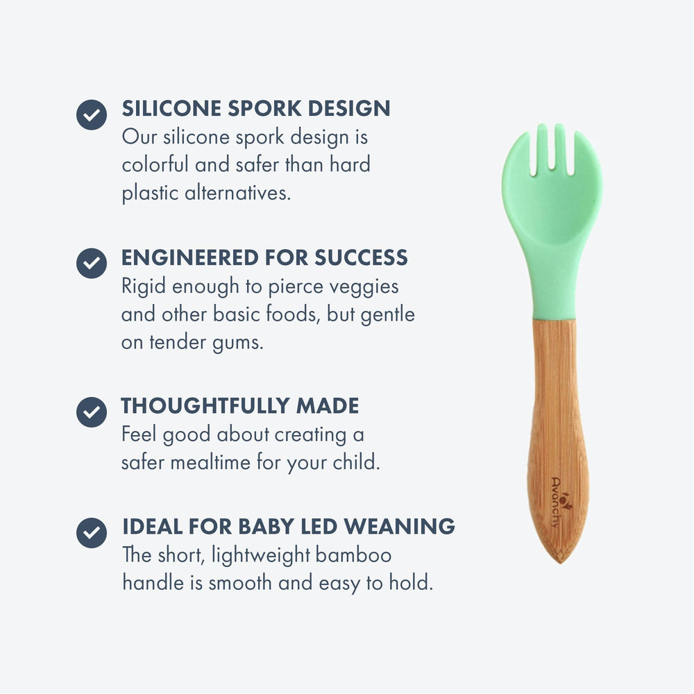 Avanchy spork utensils with soft tips enable safe, kid-friendly feeding during BLW.