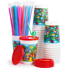 Avant Grub leakproof 12oz kids cups with lid and straw closeup, spill-minimizing design