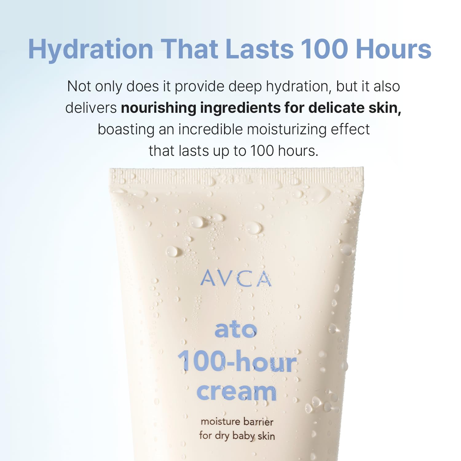 AVCA Ato 100-Hour Baby Cream jar closeup highlights rich texture for quick hydration.