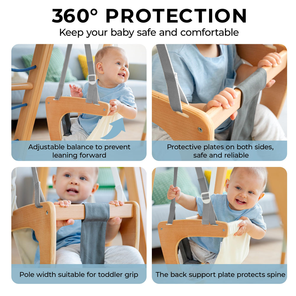 Integrated guard plates on AVDAR swing prevent pinching for safer play