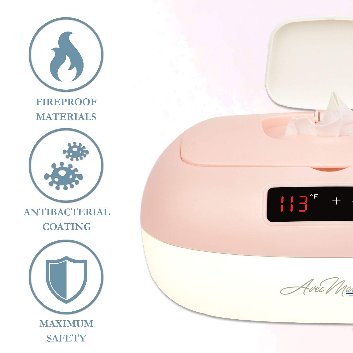 Avec Maman La Caresse wipe warmer pink design suited for baby nurseries
