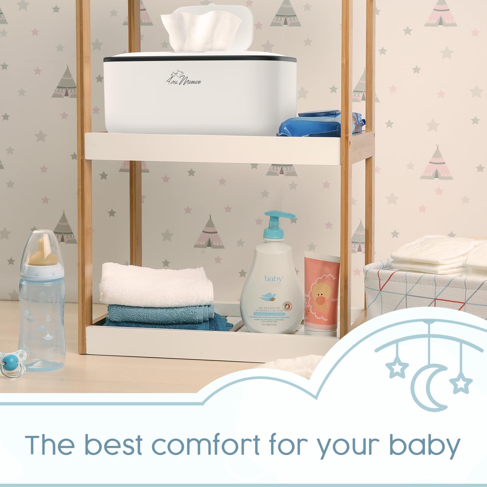 Avec Maman S1 white wipe warmer fits nursery decor and daily diaper changes.