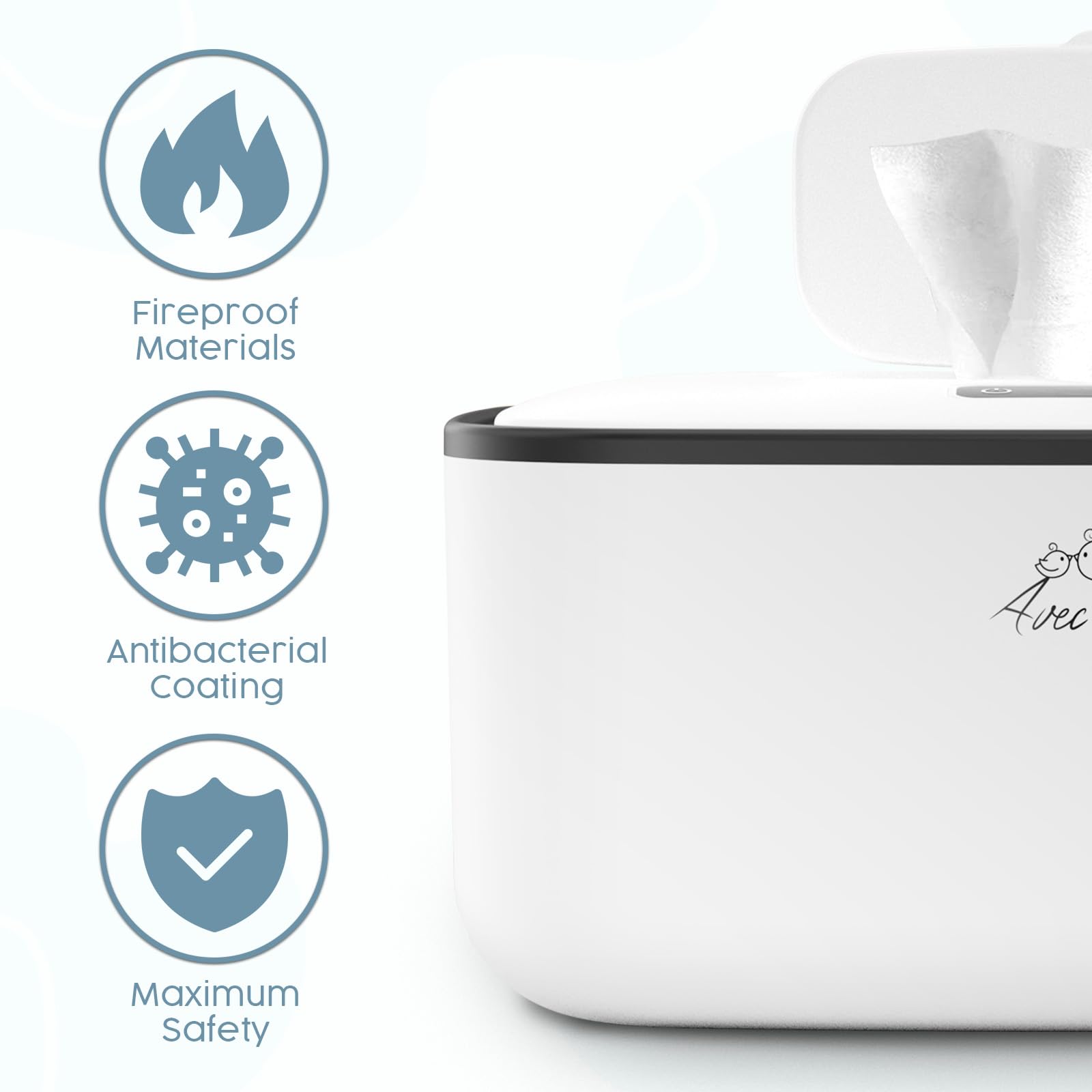 Avec Maman S1 wipe dispenser keeps wipes organized and accessible.