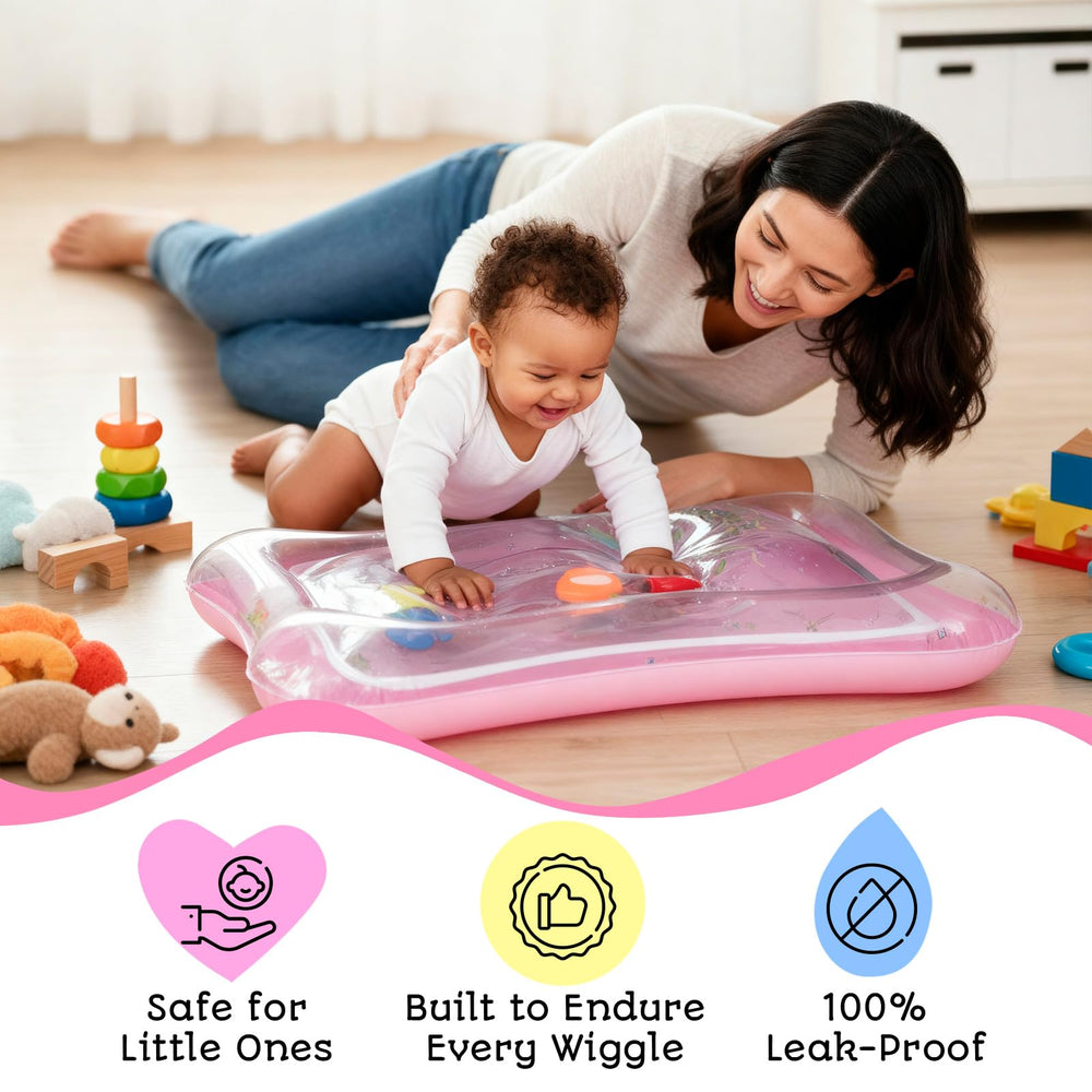 AVEC MAMAN Tummy Time Water Mat leakproof construction keeps playtime dry and worry-free for parents
