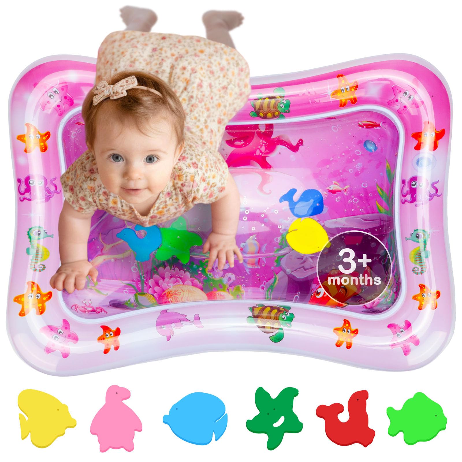 AVEC MAMAN Tummy Time Water Mat pink inflated ring ready for tummy time play, safe exploration