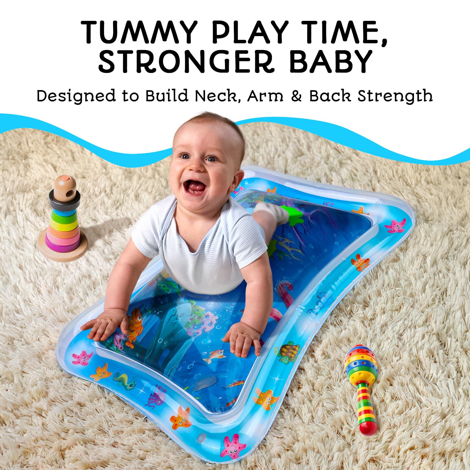 Blue AVEC MAMAN mat engages moving sea creatures for sensory stimulation