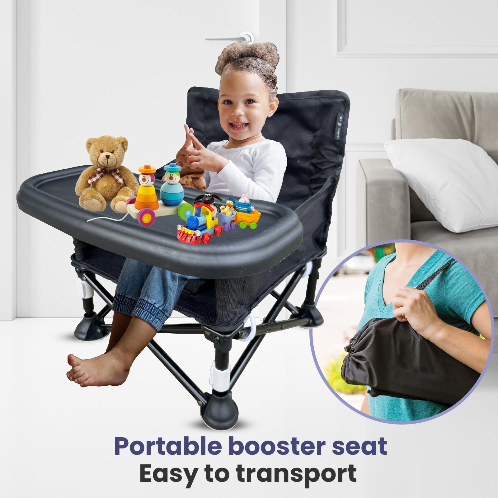 Avee & Co booster chair tray is dishwasher-safe for messier mealtimes