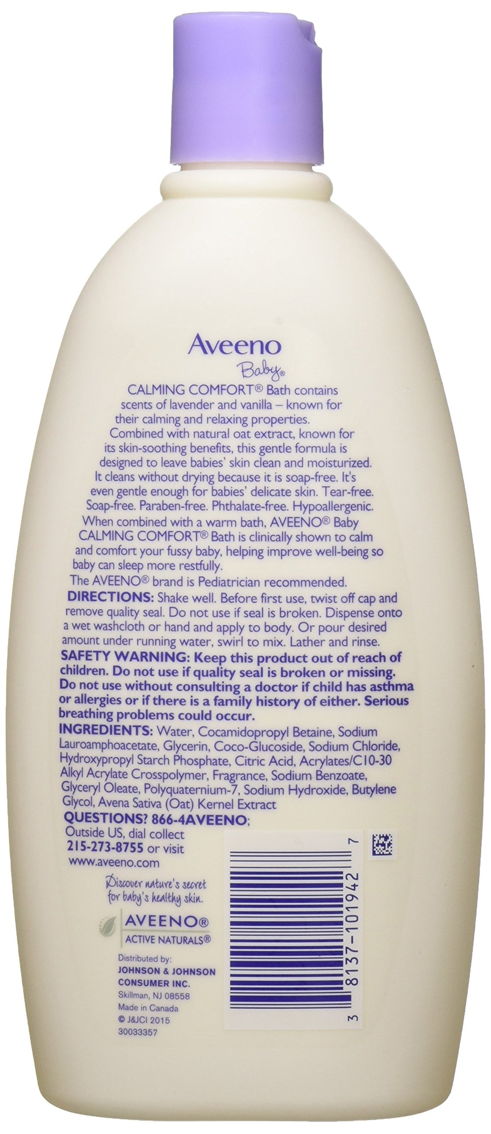 Aveeno Baby Calming Comfort Bath in bath scene highlights gentle cleansing.