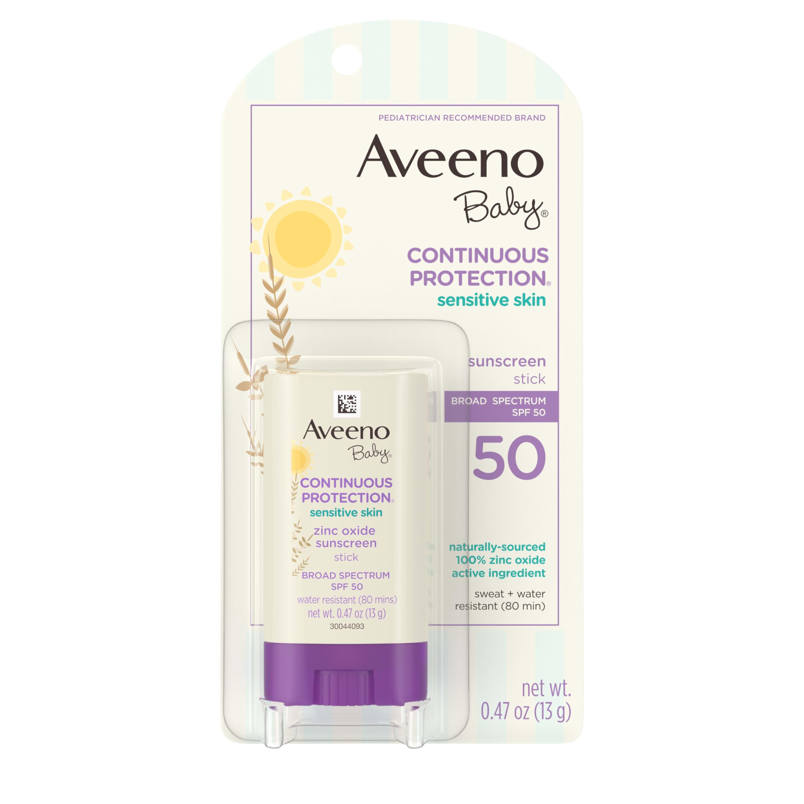 Aveeno Baby sunscreen stick for the face provides gentle mineral protection.