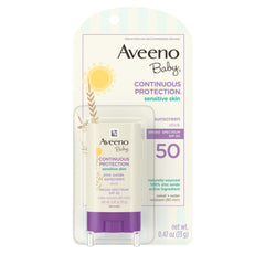 Aveeno Baby sunscreen stick for the face provides gentle mineral protection.
