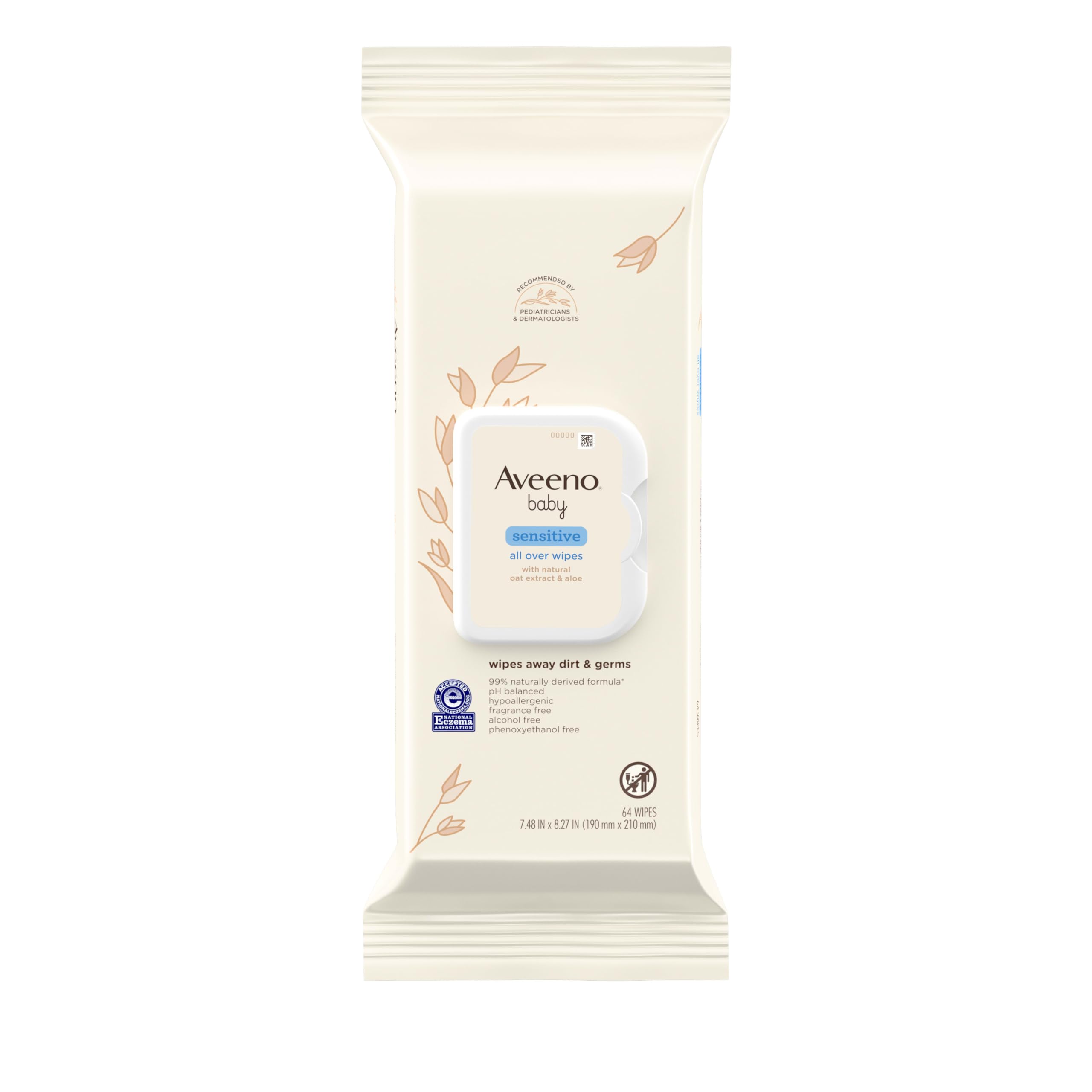 Aveeno Baby Sensitive All Over Wipes pack—the resealable, fragrance-free option for gentle cleansing.
