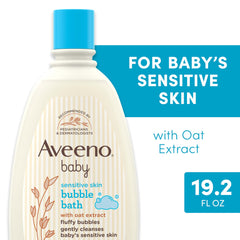 Aveeno Baby Sensitive Skin Bubble Bath bubbles create a big fluffy lather for soothing bath time.