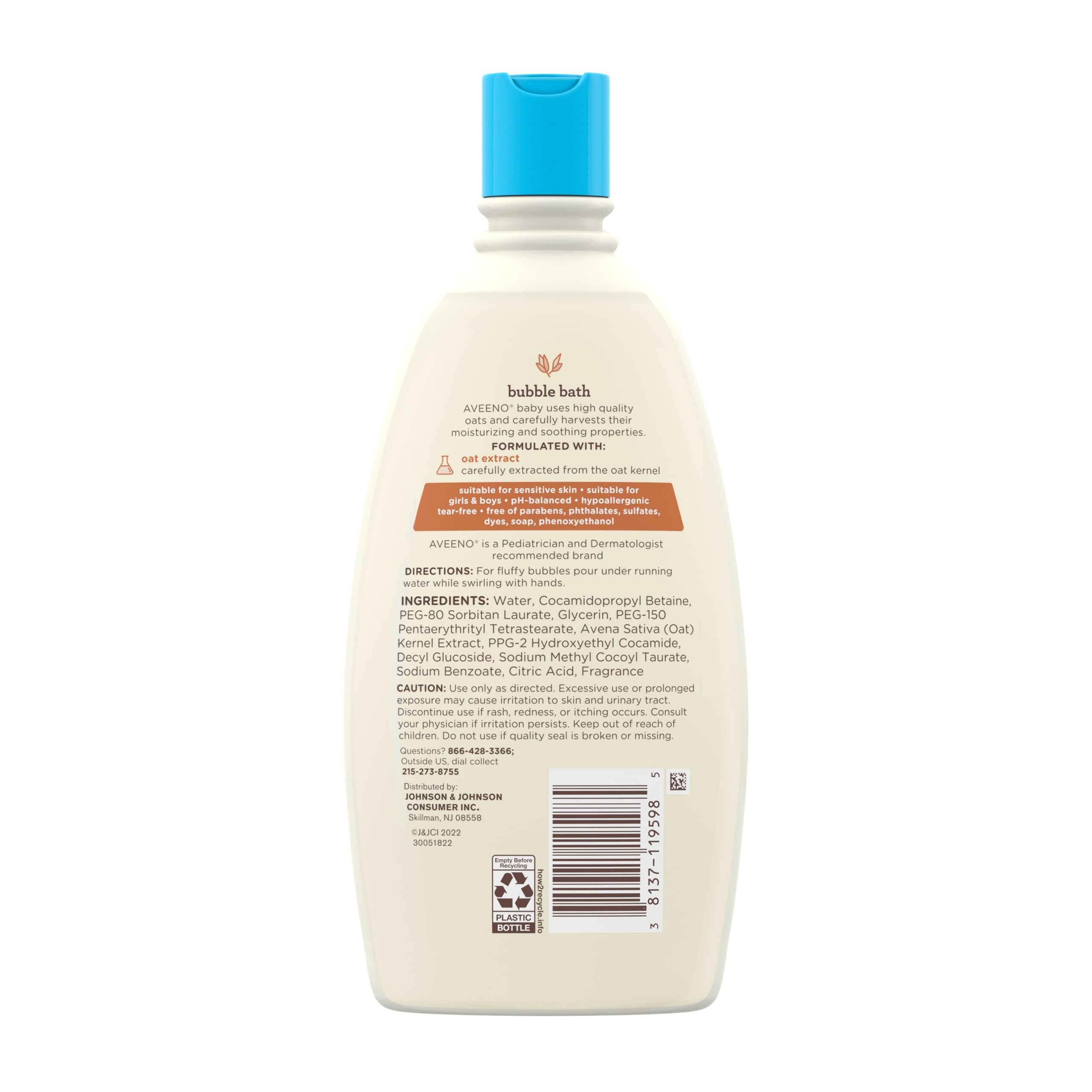 Aveeno Baby Bubble Bath is pediatrician-recommended for daily use on sensitive skin.