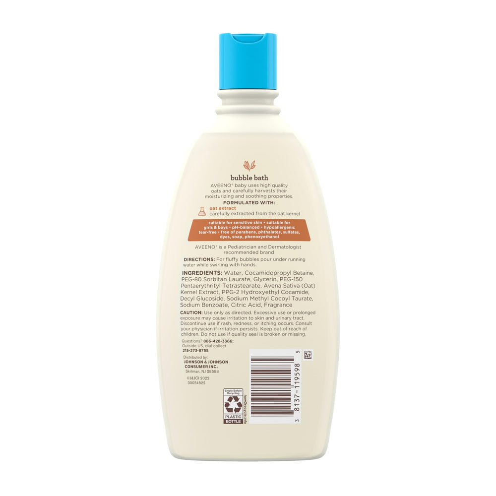 Aveeno Baby Bubble Bath is pediatrician-recommended for daily use on sensitive skin.