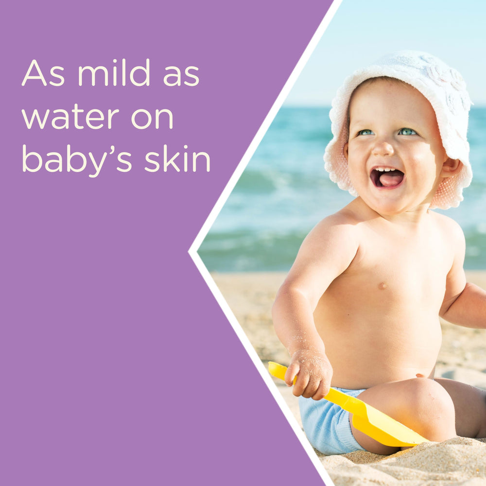 Aveeno Baby SPF 50 lotion on face and body for broad coverage.