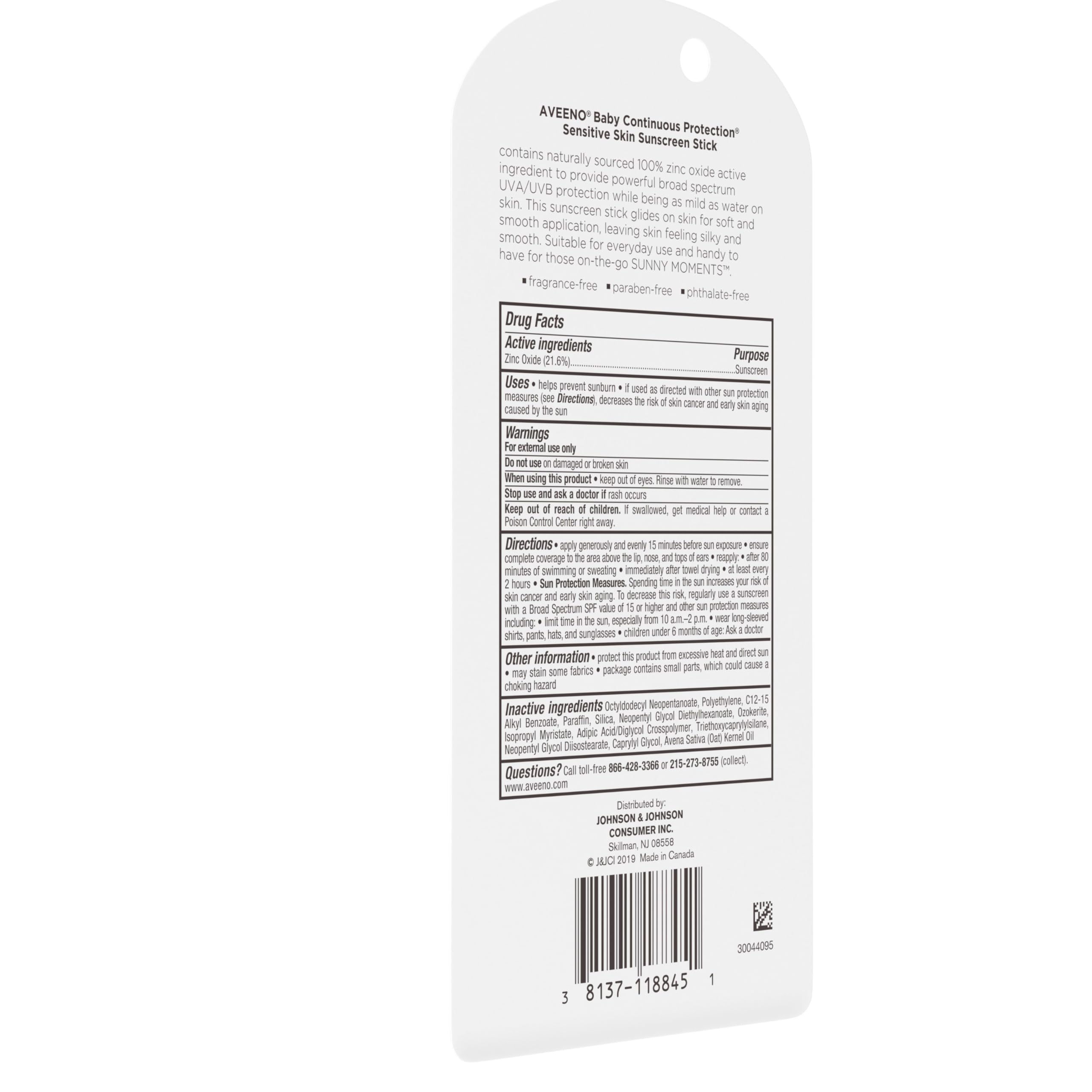 Aveeno Baby sunscreen stick on the body—versatile protection in a small stick.