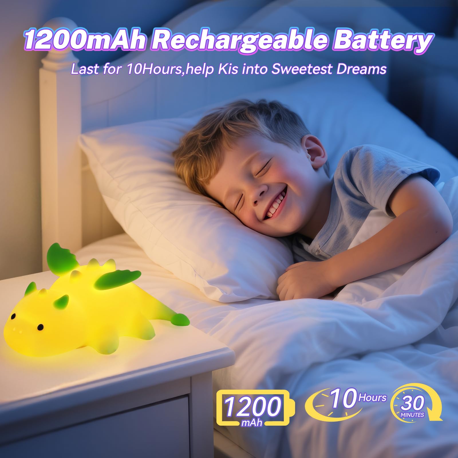 AVEKI dragon night light rechargeable battery enables cord-free use during night wanderings.