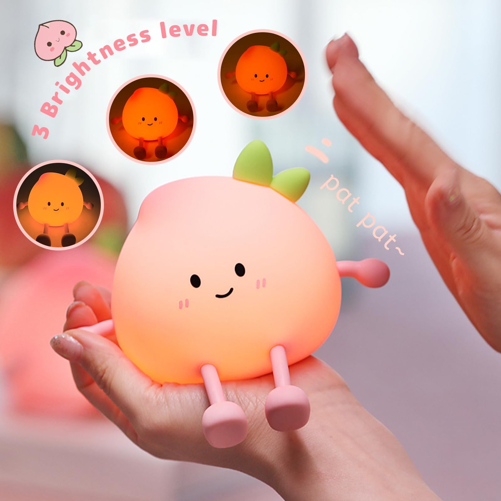 AVEKI Peach Night Light recharge cable: rechargeable design, easy charging without battery changes.