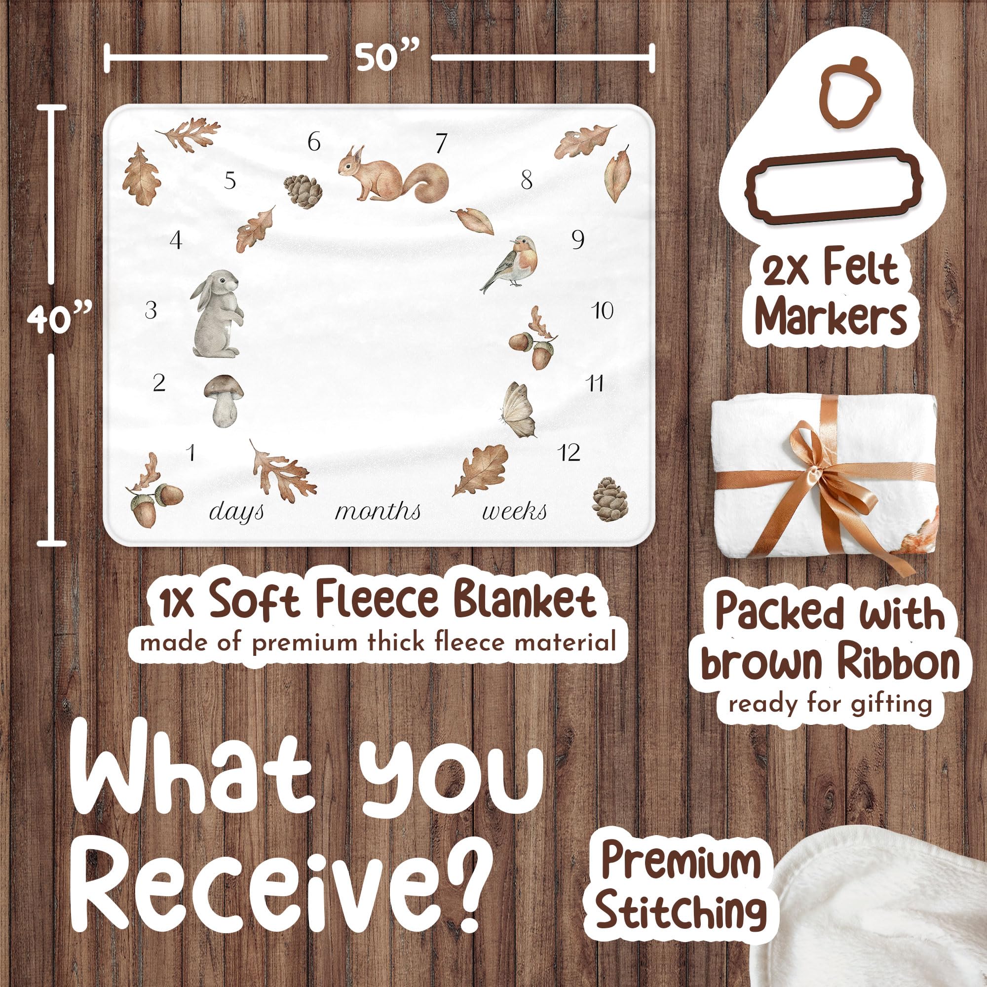 Avenlo milestone blanket acorn-marker: rustic marker accent for milestone captions.