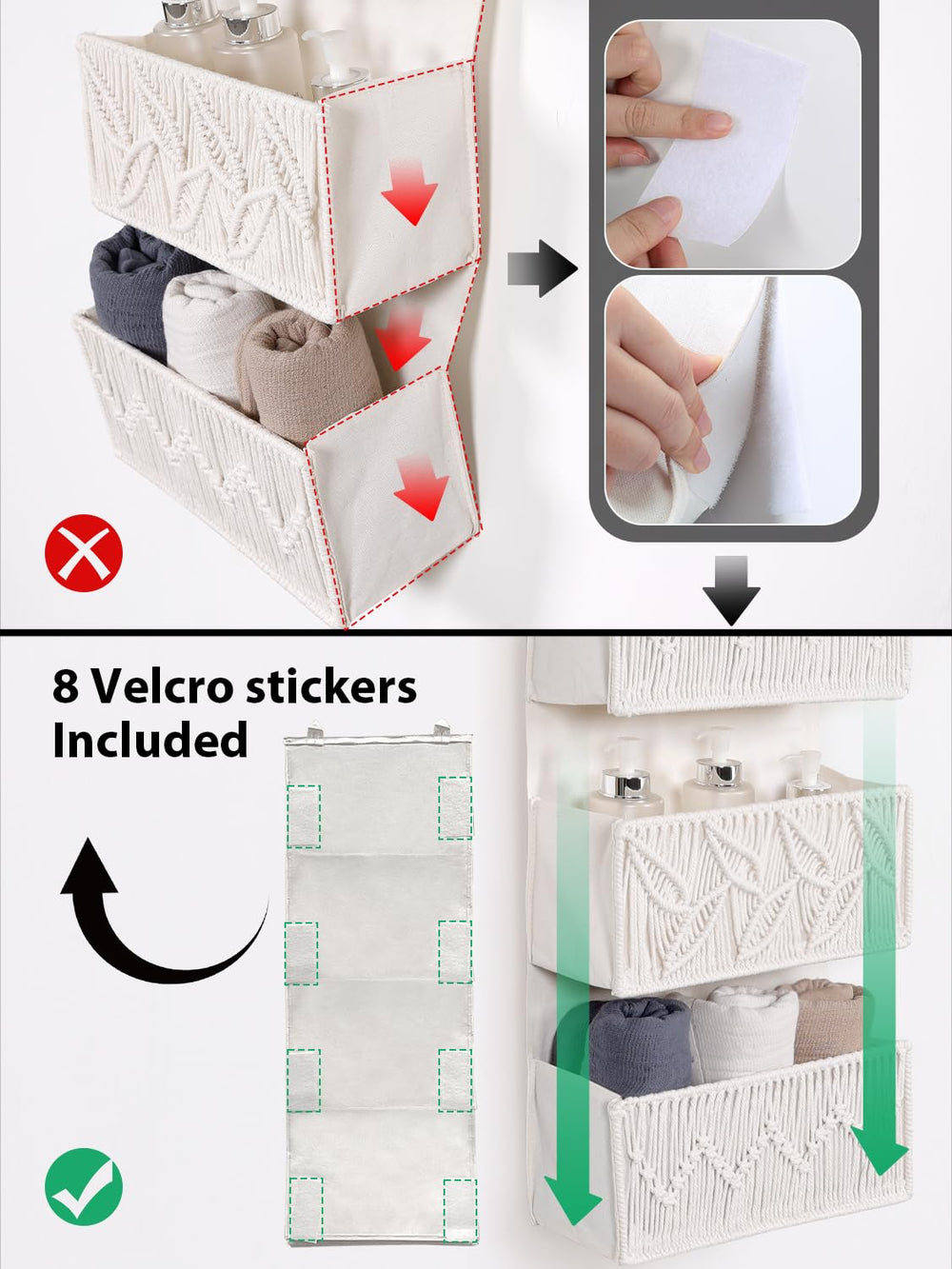 Avidanza easy-installation hooks secure the organizer to doors up to 1.75 inches.