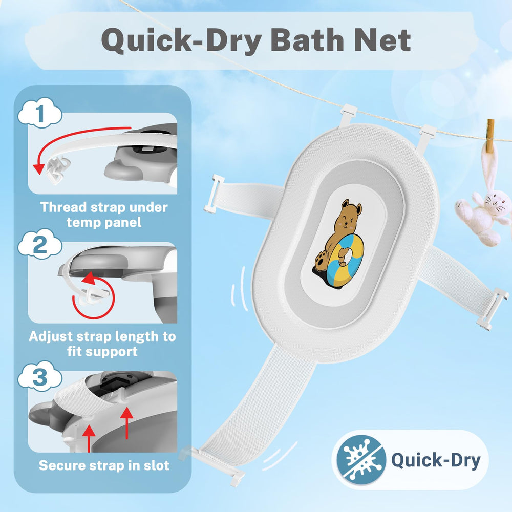 AVIDOR Baby Bathtub bath net provides gentle spine support for safe bath time.