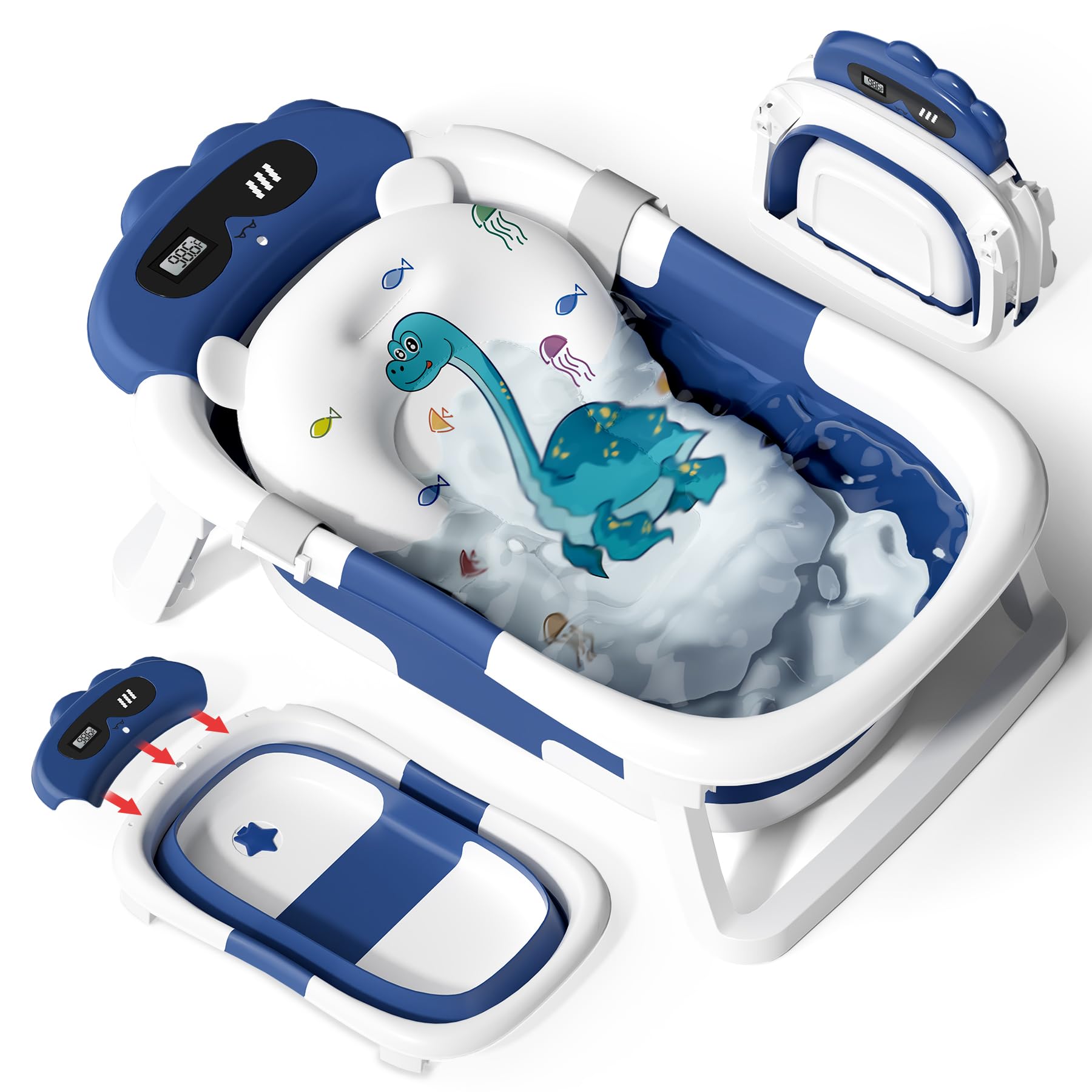 AVIDOR baby bathtub collapsible demonstrates space-saving design for easy storage and travel-ready bath time.