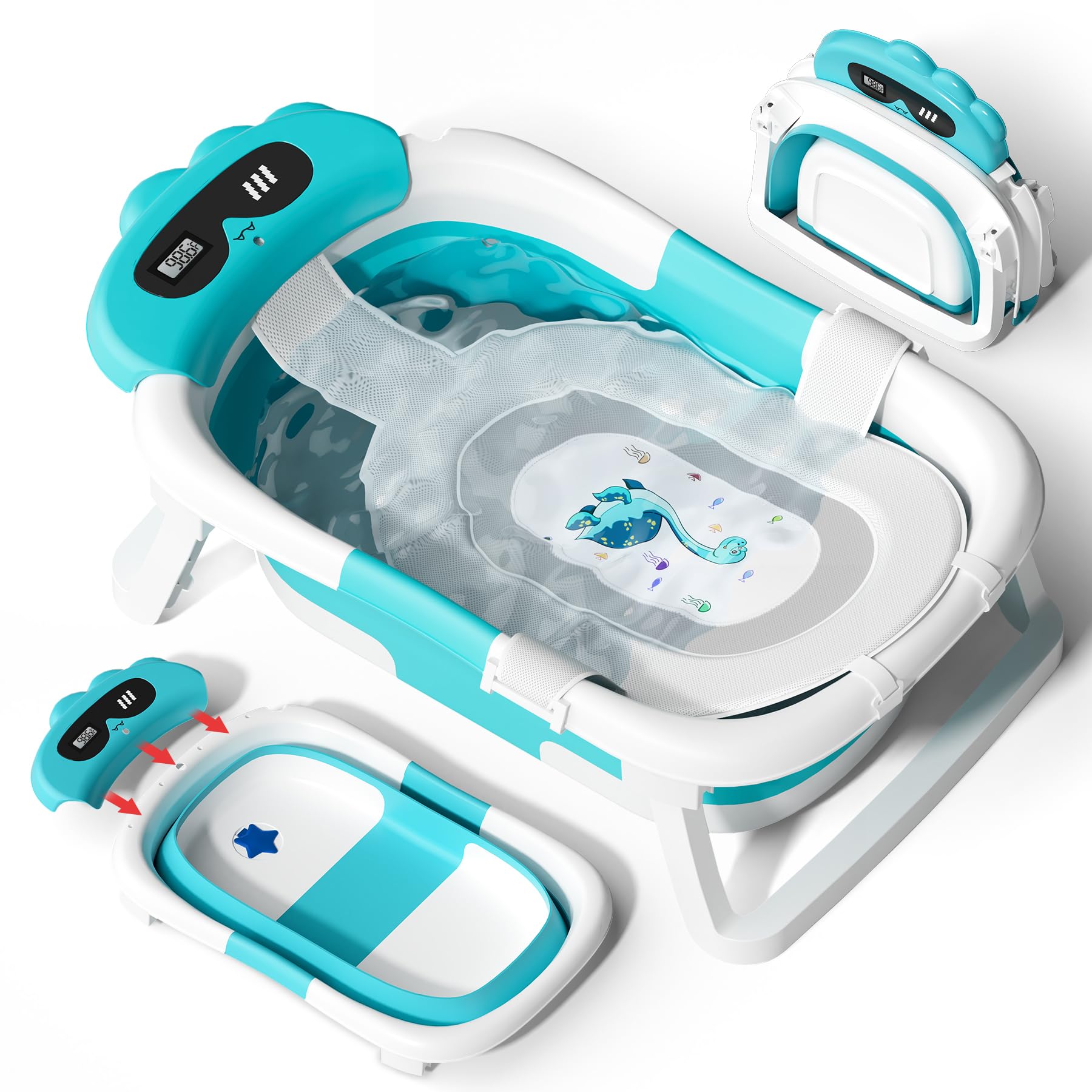 AVIDOR Baby Bathtub dinosaur light blue for engaging bath time with toddler-friendly design