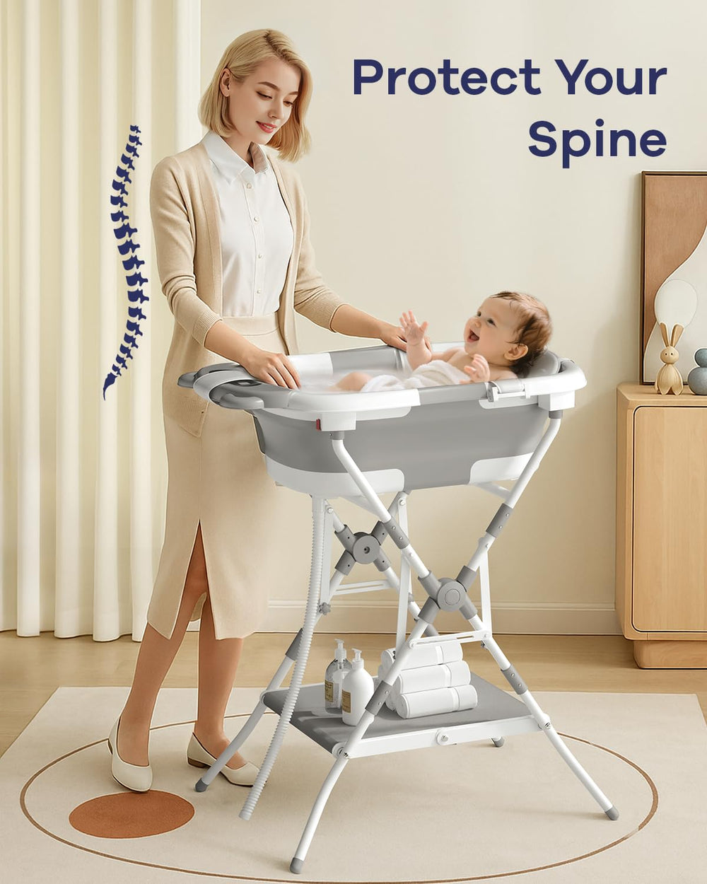 AVIDOR baby bathtub foldable design allows compact storage and quick setup