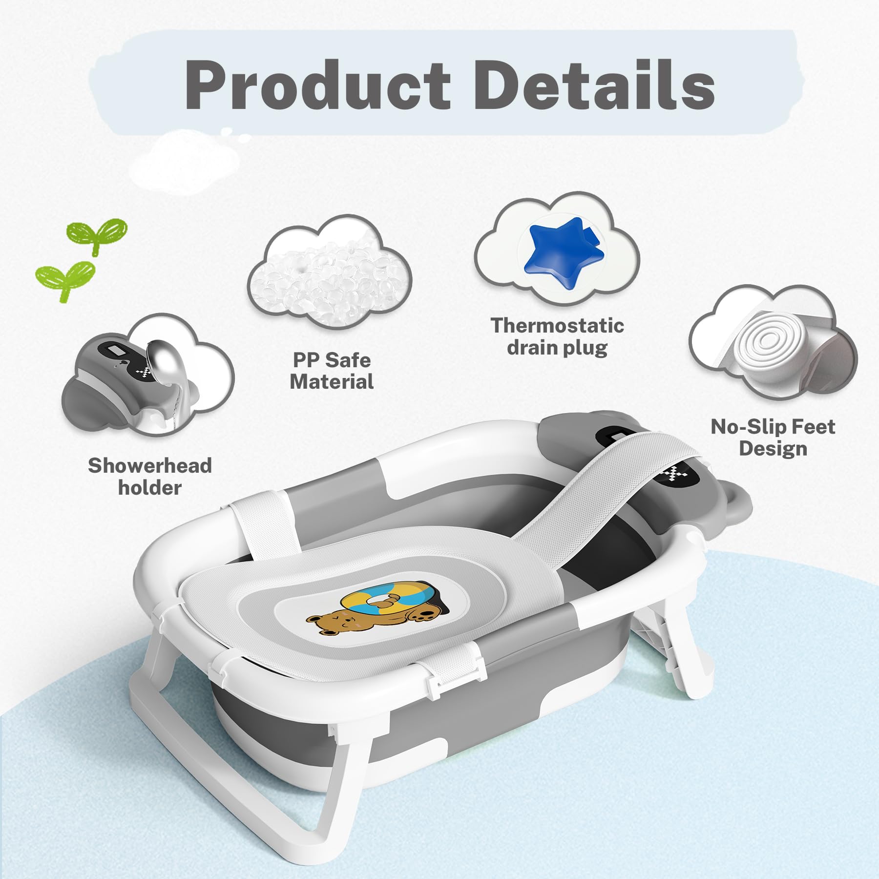 AVIDOR Baby Bathtub folded-compact storage keeps bathroom organized.