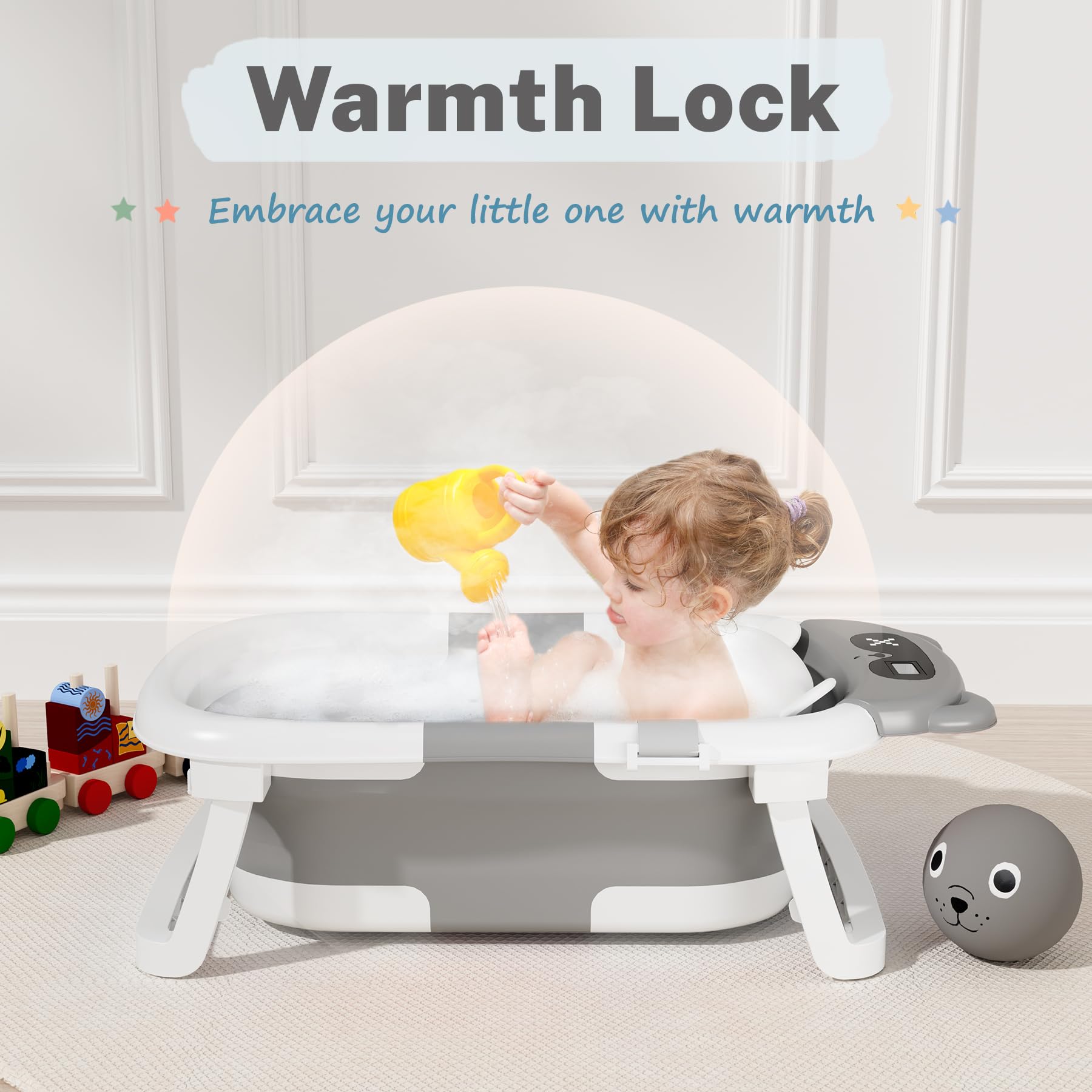 AVIDOR Baby Bathtub grey color complements modern bathrooms and travel gear.
